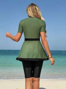 Swim Mulvari Damen Muslimisches Splicing Caprihose und Top Burkini Set