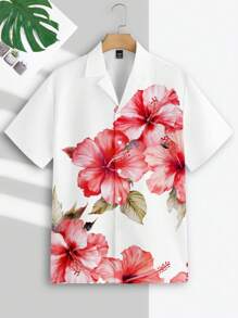 Manfinity RSRT Áo sơ mi tay ngắn cổ tròn cổ điển họa tiết cây cảnh du lịch trẻ trung, thời trang, phù hợp cho các buổi tiệc ngoài trời mùa hè, ngày nghỉ dưỡng bãi biển, thiết yếu cho các cặp đôi, quà tặng hoàn hảo cho bạn trai, áo sơ mi nam, áo sơ mi Hawaii, áo sơ mi nam đẹp - trắng - Xem 3