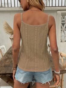 EMERY ROSE Women's Fashionable Hollow Out Jacquard Texture Bohemian Style Button Strap Tank Top - Khaki - View 2