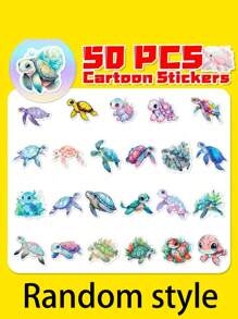 50 piezas Paquete de pegatinas de vinilo impermeables con diseño de tortuga marina, para usar en botellas de agua, tazas de automóvil, computadoras, guitarras, monopatines, maletas, bicicletas, motocicletas, esquís, vasos, pegatinas de tortuga, taza de tortuga, tortugas, pegatinas de pared con motivo marino, pegatinas de tortuga marina