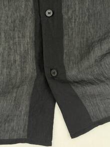 Manfinity Dauomo Men's Mesh Black Long Sleeve Shirt, Fashionable For Summer - Black - View 5