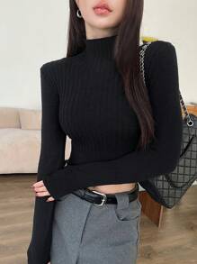 Dazy Star 女式纯色罗纹休闲套头毛衣、长袖上衣、返校服短款女式秋季上衣