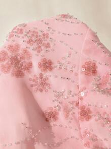 Easelle Áo thun mùa hè màu hồng lưới thêu sequin ngoài trời - Hồng - Xem 7