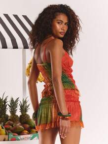 MUSERA Shirring Strappy Tassel Hem Top Spring, Summer, Ibiza, Holiday, Cute, Festival, Vacation Beachwear, Beach, Boho