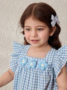 Blossori Baby Girls' Country Style Blue Plaid Ruffle Sleeve Bodysuit - Blue and White - View 5