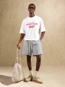 SUMWON Weekend Linen Feel Cotton Blend Bermuda Lounge Shorts Regular Fit Drawstring Waist Summer Spring Vacation Holiday Bottoms - Blue - View 3