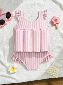 Adorable Girls One-Piece Swimsuit With Ruffles And Floats, Sweet Pink Stripe, Perfect For Pool Play All Summer Bathing Suits For Girls Kids Bathing Suits For Kids One Piece One Piese Bathing Suit For Girls Bathing Suits For Kids Bathing Suit Set Kids - Multicolor - View 1