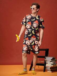 Happy Jammies 趣味卡通可爱搞笑短袖T恤和短裤男士睡衣套装 - 彩色 - 查看 5