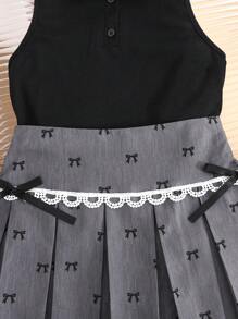 青少年女孩休闲百搭日常返校正式通勤外出家居服无袖背心和蝴蝶图案百褶裙两件套 - 彩色 - 查看 5