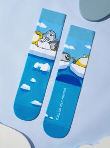 SEALOOK X SHEIN 3 Pasang Kaos Kaki Wanita Motif Kartun Lucu, Lembut, Menyerap Keringat, dan Bernapas, Ujung dan Tumit Diperkuat, Desain Unisex untuk Semua Musim dengan Motif Garis-garis, Lautan, dan Anjing Laut - MultiWarna - View 10