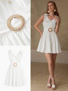 MOTF PREMIUM VÁY CẮT DÂY NÚT CHI TIẾT - trắng - Xem 6