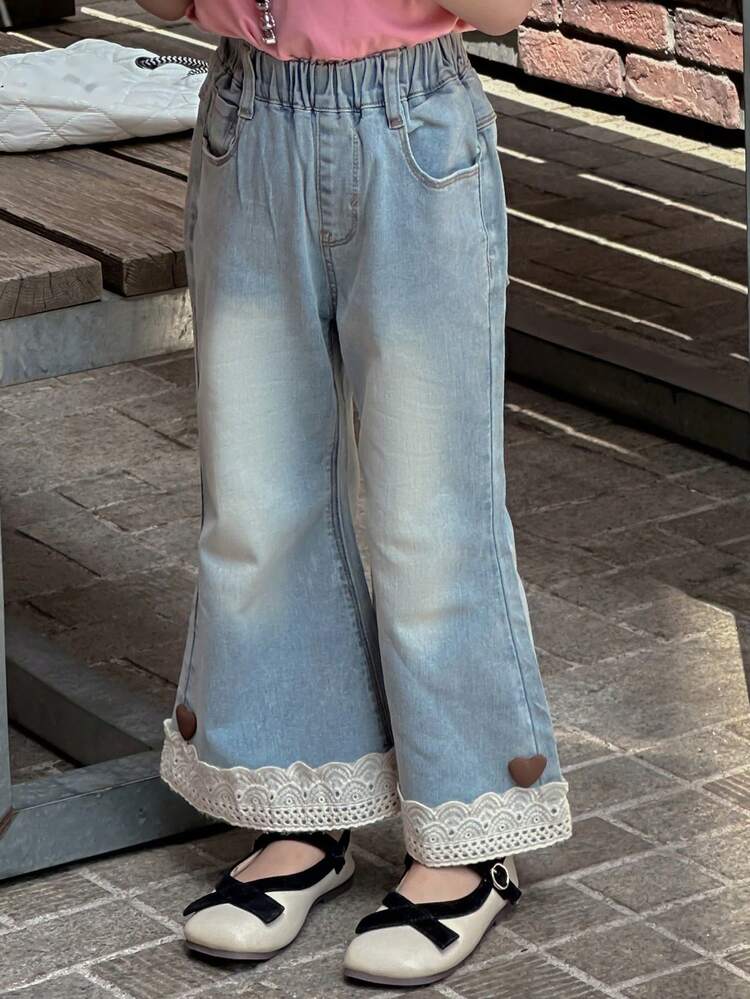 Girls Lace Patchwork Flare Jeans,Fall Clothes