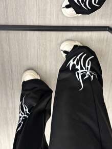 StreetHx Quần jogger nữ kiểu Gothic in hoa, dáng rộng, ống suông, thích hợp mặc đi học, tốt nghiệp, đi làm, mùa thu - màu đen - Xem 5