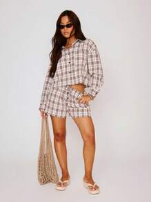 MUSERA Kariertes Hemd mit Knöpfen, kurze Ärmel, Frühling, Sommer Lässig, süßer Urlaubs-Sommer Boho Festival süße Sommer Tops Karo Strand Urlaub - Verschiedenfarbig - Übersicht 5