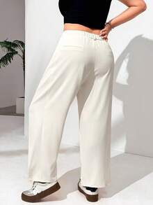 SHEIN EZwear Pantalones de vestir informales de cintura alta con botones y forma cónica para tallas grandes, para el verano