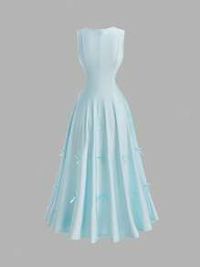 SHEIN MOD Cerulean Cascade Dress | 3-Way Convertible Silhouette With Royal Bow Accents | Baroque Romance For Moonlit Dunes, Secret Gardens & Timeless Memories,4th Of July Outfits,Island Vacation Outfits,Honeymoon Outfits Woman,Y2k,Country Concert Outfit,Graduation Dress - Blue - View 4
