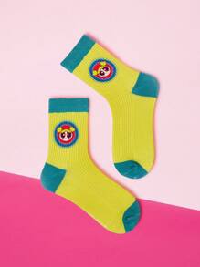 THE POWERPUFF GIRLS X SHEIN Chaussettes d'équipe colorées et mignons motif bulles à la mode