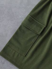 Tween Boy Colorblock Graphic Print Short Sleeve T-Shirt And Elastic Waist Shorts Set - Army Green - View 6