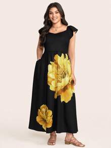 SHEIN LUNE Plus Size Women Vibrant Floral Print Full Swing Dress Country Concert Outfit Graduation Outfit Summer Outfits For Women Brunch Outfits For Women Mother's Day Church Outfits Women