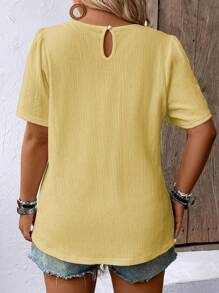 SHEIN LUNE Plus Size Women Casual Solid Color Round Neck Short Sleeve Blouse For Summer