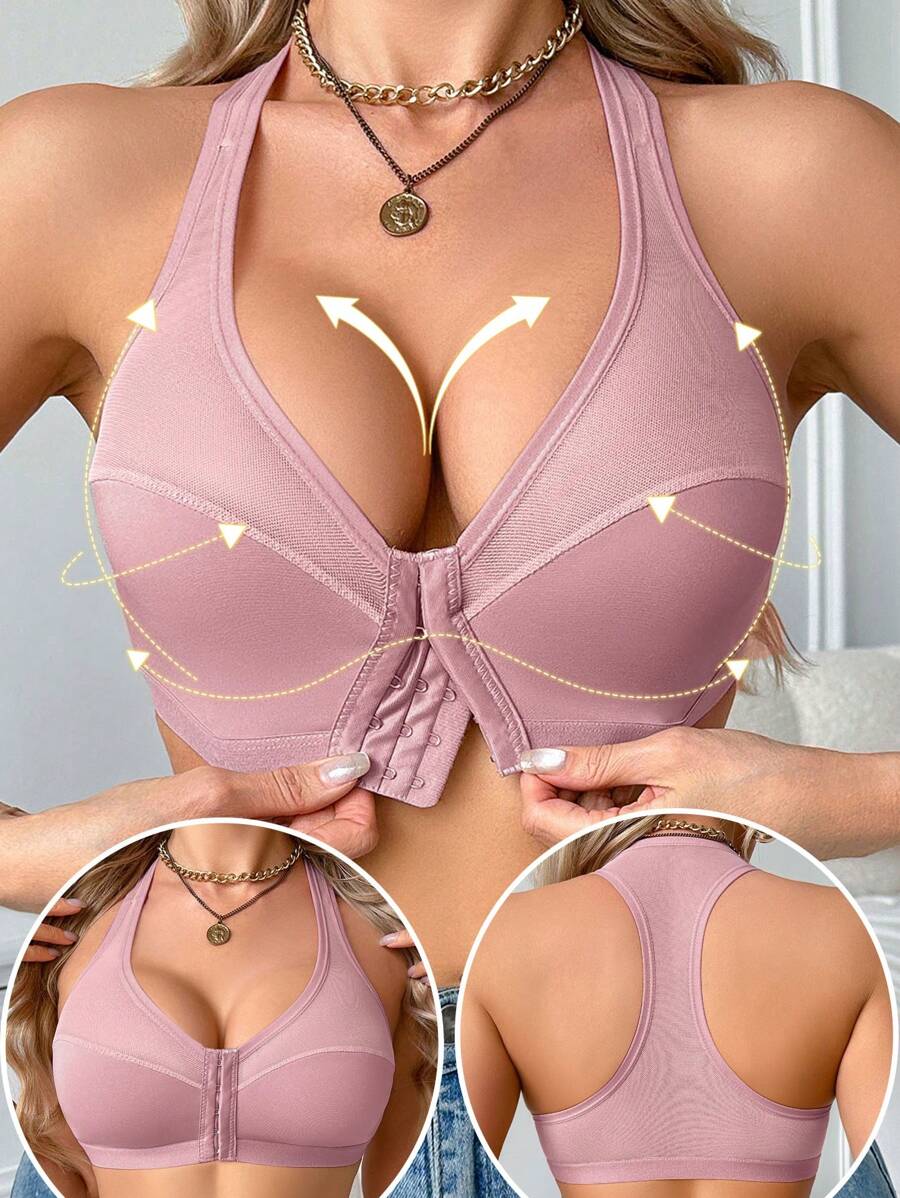 1 件女士无钢圈网眼拼接前扣文胸