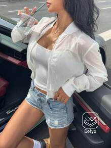 Muchica White Summer Crop Sun Protection Thin Jacket, Minimalist And Fashionable, Suitable For Summer In Fall/Winter