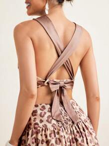 VALERIA GALIPOLI 豹纹露背交叉肩带无袖上衣性感女士夏季海滩