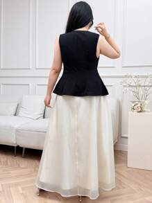 Modelyn 2pcs/Set Plus Size Women 3D Floral Sleeveless Top & Long Skirt - Multicolor - View 2