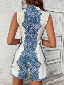 Chiquease Women's Floral Printed Sleeveless Jumpsuit For Holiday And Leisure