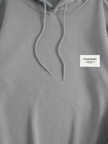 EURMUSE Men Letter Patched Detail Drawstring Thermal Lined Hoodie - Grey - View 6