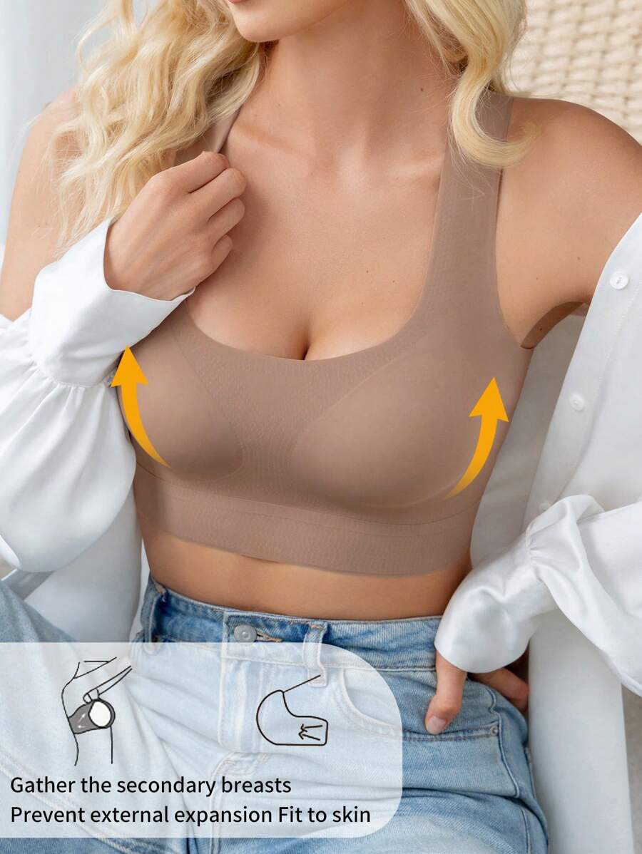 NudeFit Women's Casual Comfy Mocha Brown Plain Fabric Bralette With Slight Stretch Built-In Bra - Mocha Brown - View 1