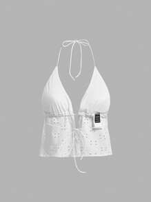 SHEIN ICON قميص كاميسول نسائي عصري وجذاب له ظهر مكشوف وربطة عنق، مناسب للصيف بطراز Y2K - أبيض - مشاهدة 2