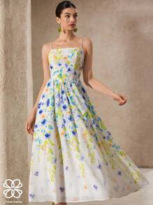 Chiquease New Arrivals Elegant French Style Minimalist & Generous Beach Holiday Luxury Positioning Print One-Shoulder Spaghetti Strap Backless Tied Design Waist-Gathered Dress For Women - Beige - View 1