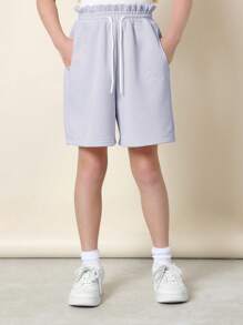 SUMWON Pantaloncini da allenamento in stile athleisure, vita a sacchetto, con coulisse, comodi e traspiranti, adatti per l'estate e l'attività fisica - Viola - Visualizzare 3