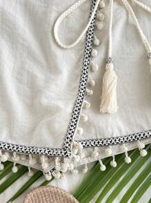 Tween Girl Ribbon Tassel Shorts Skirt, Suitable For Vacation Outings - Apricot - View 3