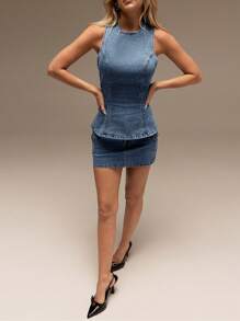 SHEIN Forever 21 海滩度假 夏季文艺复兴博览会 乡村音乐会 Y2K 毕业典礼 外出上衣 音乐节 机场 复活节 波西米亚风女装 蓝色牛仔夏季上衣 夏季母亲节 毕业牛仔上衣 - 淺色水洗藍 - 查看 3