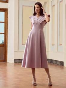 ZEYLAH Women's Solid Color Minimalist Long Butterfly Dress For Daily Wear - Purple - View 4