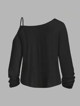 SHEIN Essnce 女士休闲宽松落肩长袖 T 恤，春秋