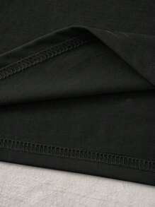 INAWLY Women Regular Faux Pearl Heart Round Neck Short Sleeve T-Shirt, Summer - Black - View 3