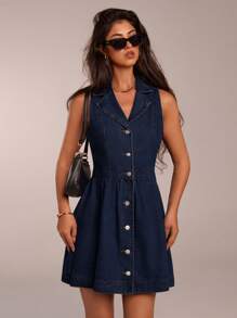 SHEIN Forever 21 春夏女士浪漫/舞会/正式/生日/90 年代服装/商务休闲女士/优雅/西部服装/外出/时尚/休闲/Y2K 服装/俱乐部/办公室/鸡尾酒会/复古/紧身/狂欢服装节日/有趣/优雅/老钱/街头服饰/度假服装/乡村音乐会服装/工作服/端庄/春假/单身女郎服装/音乐会/坏人/基本款/毕业/无袖/A 字裙/蓝色/牛仔女郎/牛仔迷你裙 - 藏蓝色 - 查看 6