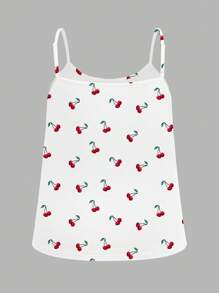 Comfortcana 3 件加大码女式纯色蝴蝶结和樱桃图案褶皱宽松吊带背心，可调节肩带，适合春夏季 - 彩色 - 查看 4