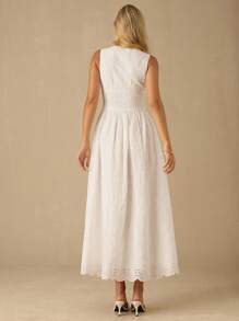 Enchnt 春夏浪漫女装时尚白色贝壳边无袖刺绣图案长裙，甜美优雅，适合度假、约会、节日、派对、毕业典礼、婚礼嘉宾和海滩，舞会礼服，女士夏季连衣裙，女士太阳裙，夏季服装，优雅派对商务休闲女士连衣裙 - 白色 - 查看 4