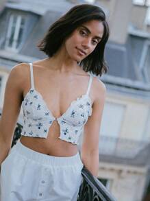 lacRébo Mignon Bralet à Broderie Floral Angalise d'Été à Fermeture Avant
