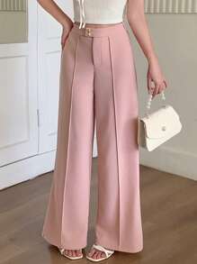 SHEIN Pantalones rectos casuales y versátiles de pierna holgada, de color rosa, elegantes para uso diario y para ir y venir