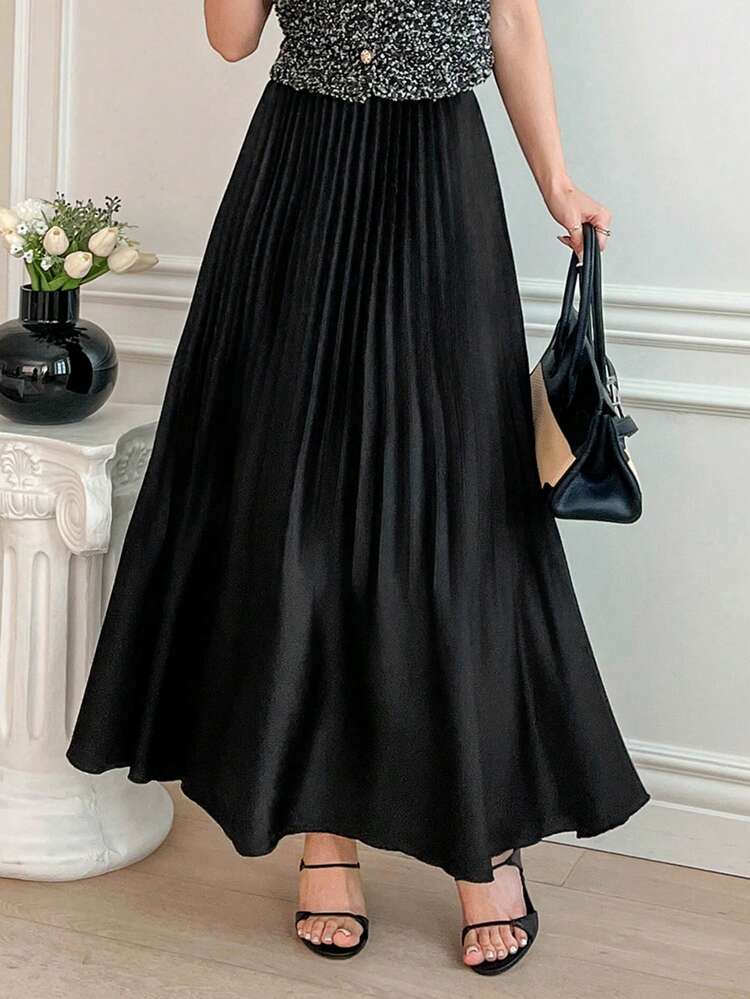 Women's Summer Pleated Satin High-Low Hem Mermaid Skirt Winter Women Skirts
