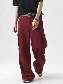 Chillumni 男士纯色休闲牛仔裤，适合夏季 - 紅色 - 查看 7