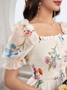 Modelyn Vestido largo con volantes en el bajo, impresión digital para mujeres