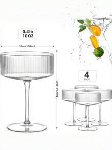 Madebyblanc 1 Stück/2 Stücke/4 Stücke handgefertigte mundgeblasene strukturierte Glaswaren - 10oz gerippte Martini Cocktailgläser & Dessertschalen, Mehrzweck Eisbecher für Zuhause Bar, Party, Hochzeit & Gastronomie Bedarf