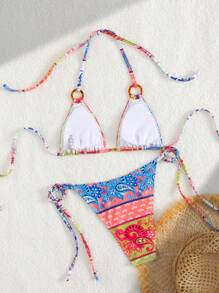 Swim Vcay 2 Stück/Set Damen sexy lässiger Urlaubs-Muster Harz Schmuck Halter gebundenes Bikini-Set