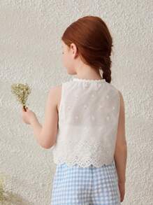 Blossori Young Girls' Countryside Style Embroidered Sleeveless White Cotton Blouse - White - View 2